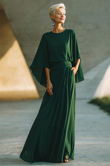 Dark Green Round Neck A Line Mother of Bride Dress